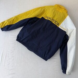 Nautica Reversible Fleece Nylon Bomber Jacket Navy Yellow NS-83 Mens Medium